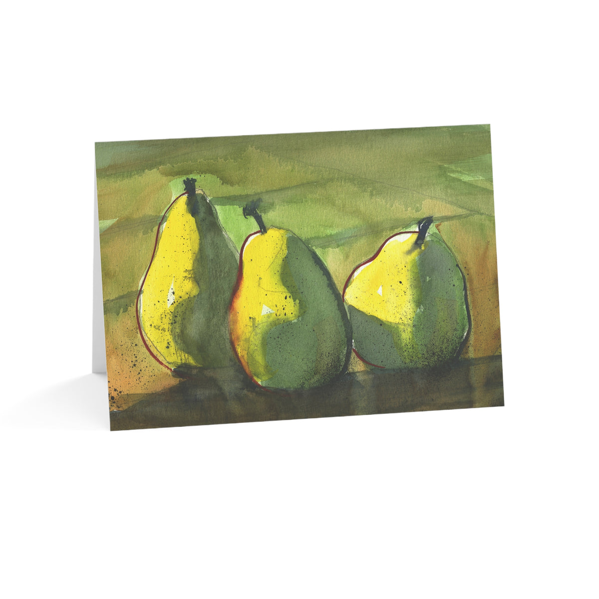 Pear Trio Greeting Card – Watercolor Fruit Blank Note Cards (Sets of 1, 10, 30, 50)