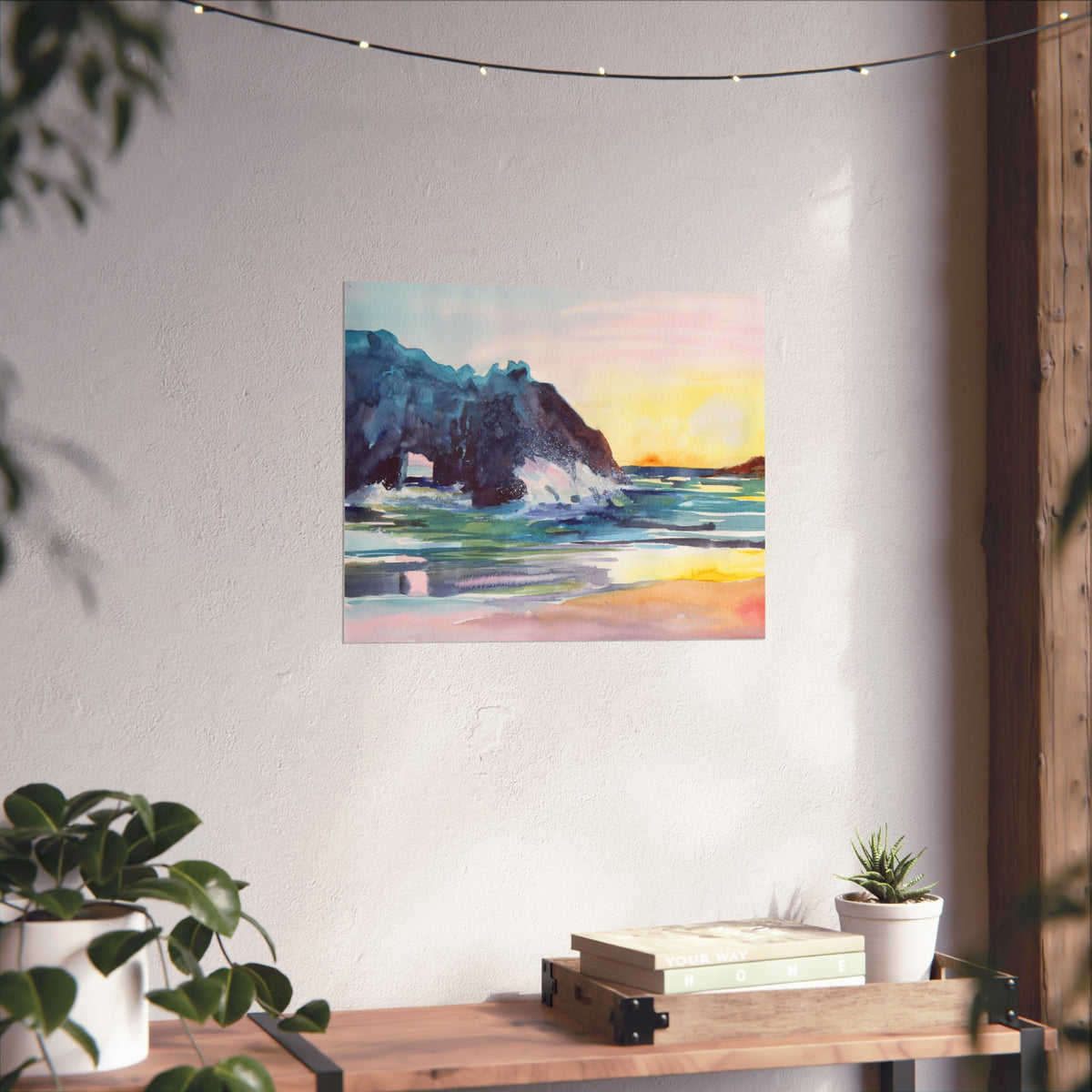 Watercolor Seascape Fine Art Poster — Coastal Sunset Beach Print