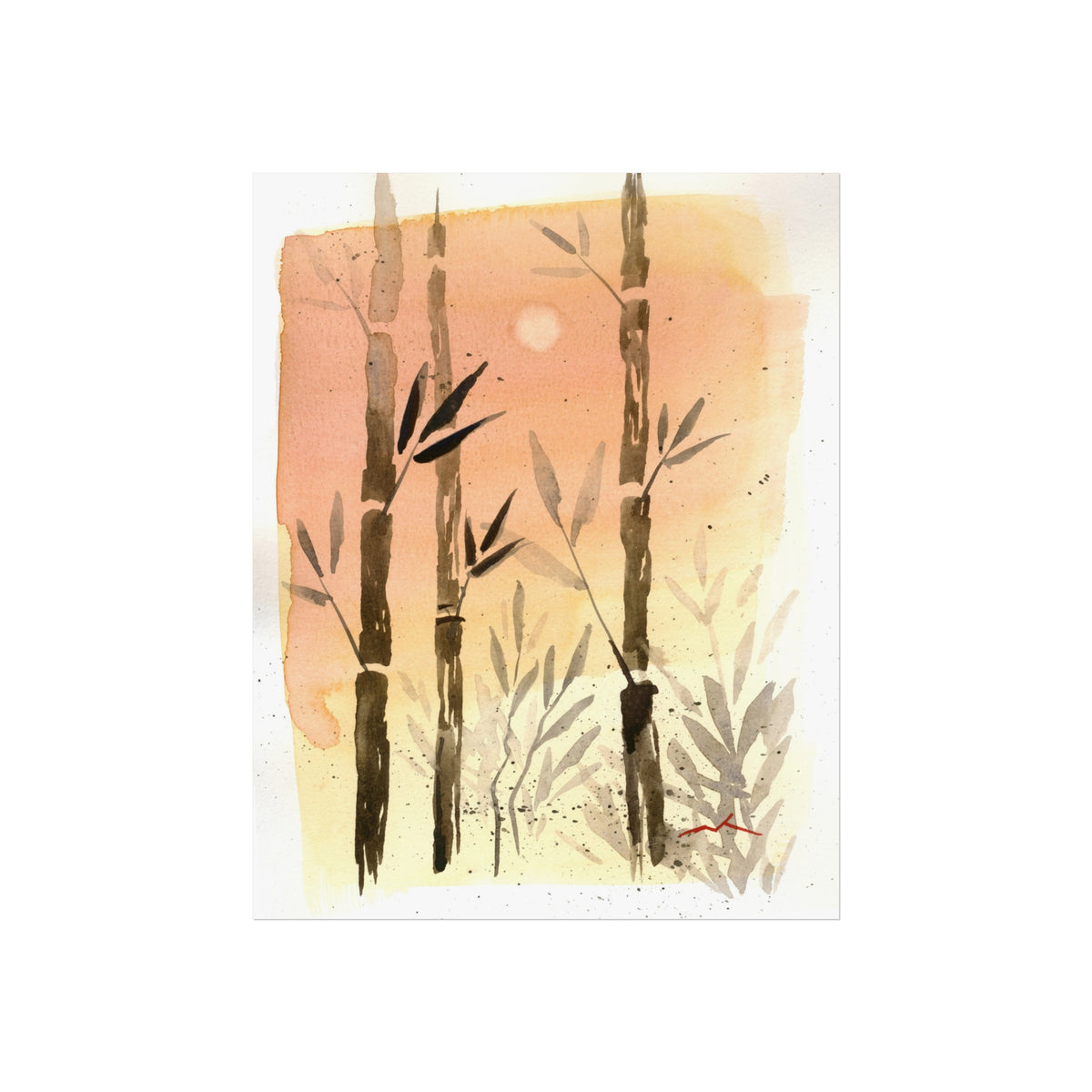 Bamboo Sunset Fine Art Poster — Watercolor Botanical Wall Art