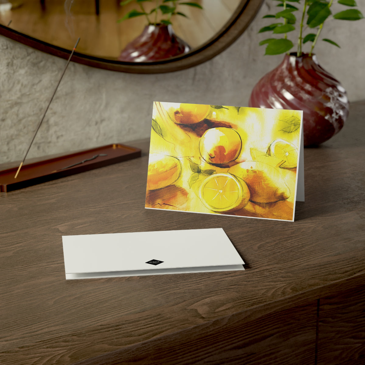 Citrus Watercolor Greeting Cards — Blank Folded Note Cards (Pack of 1/10/30/50)