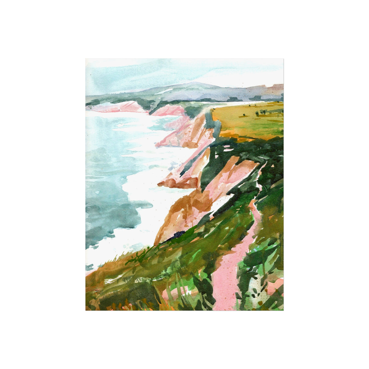 Coastal Cliff Watercolor Poster — Fine Art Seascape Print