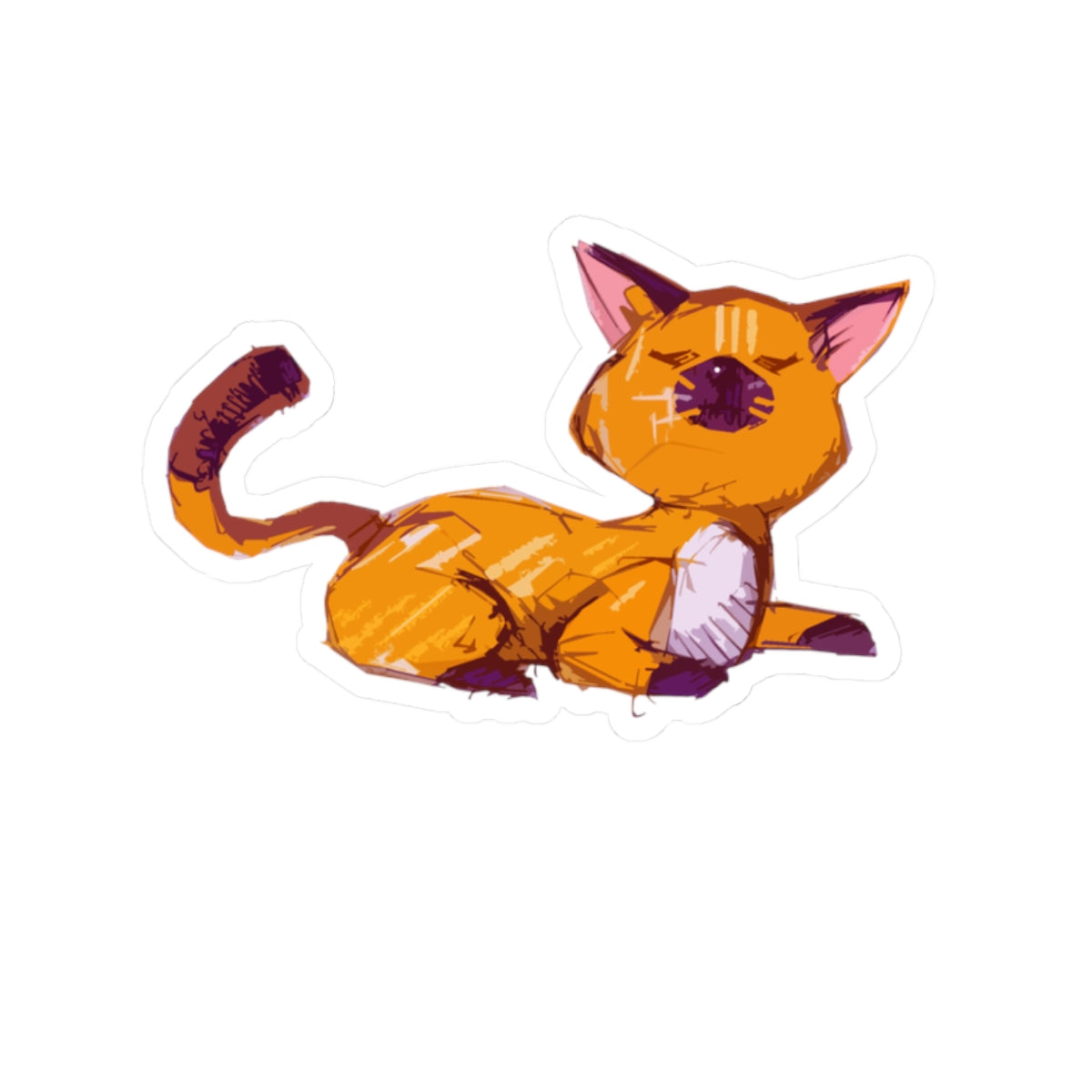 Relaxed Orange Cat Kiss-Cut Sticker — Cute Laptop & Journal Decal