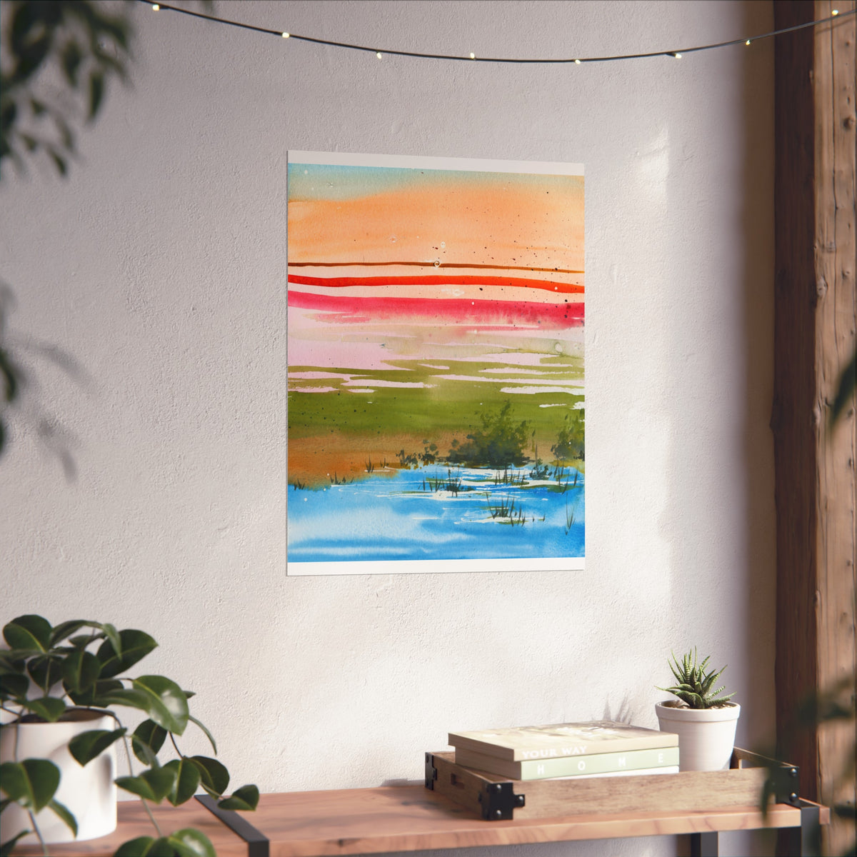 Abstract Landscape Fine Art Poster — Colorful Sunset Stripes Print
