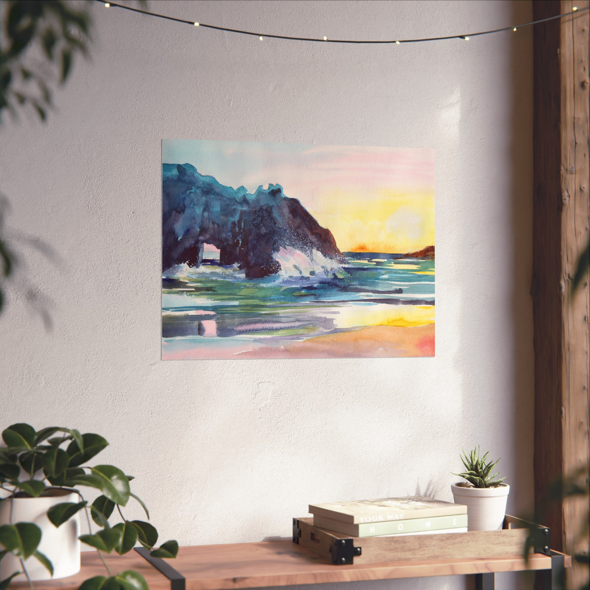 Watercolor Seascape Fine Art Poster — Coastal Sunset Beach Print