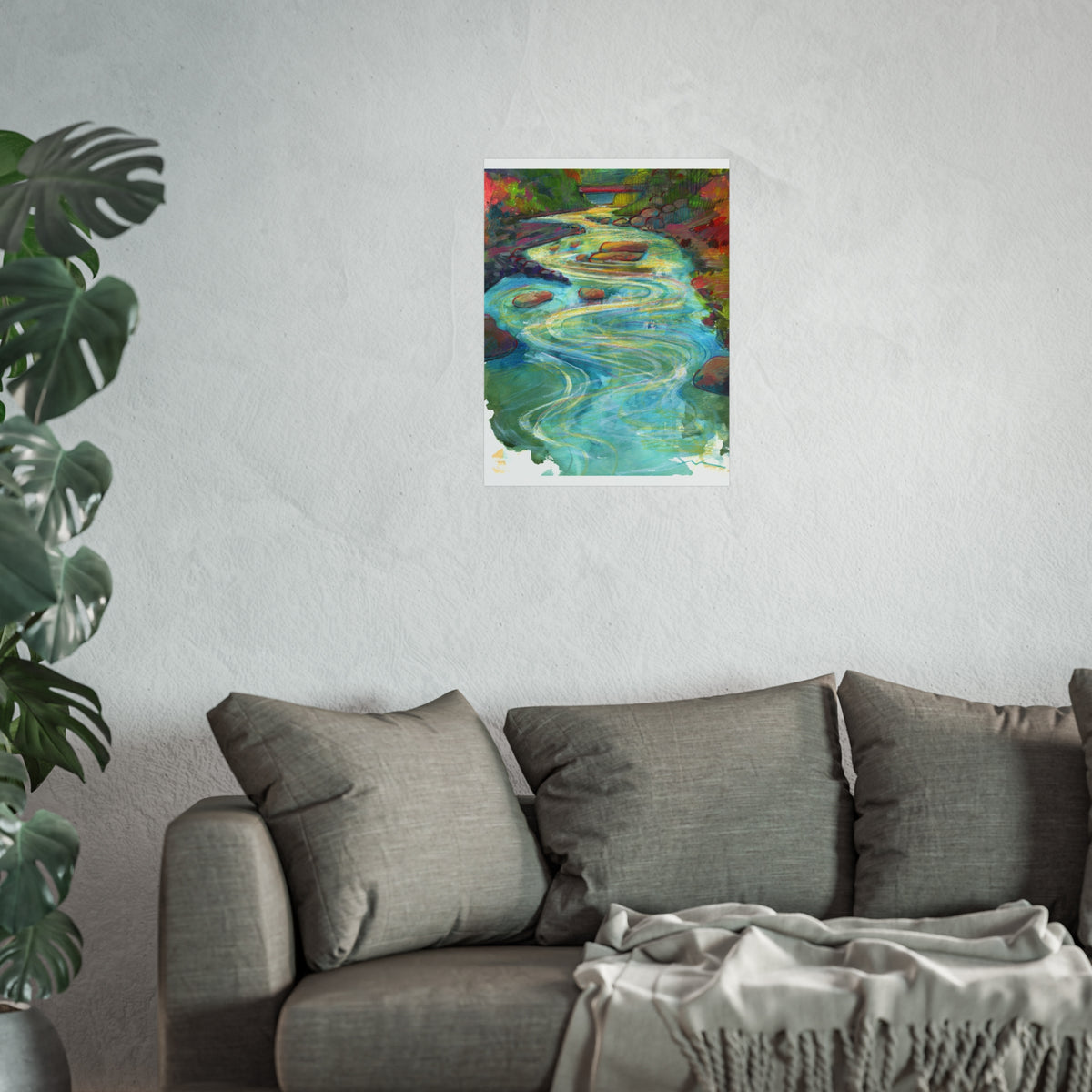River Flow Fine Art Poster — Abstract Watercolor Landscape Print