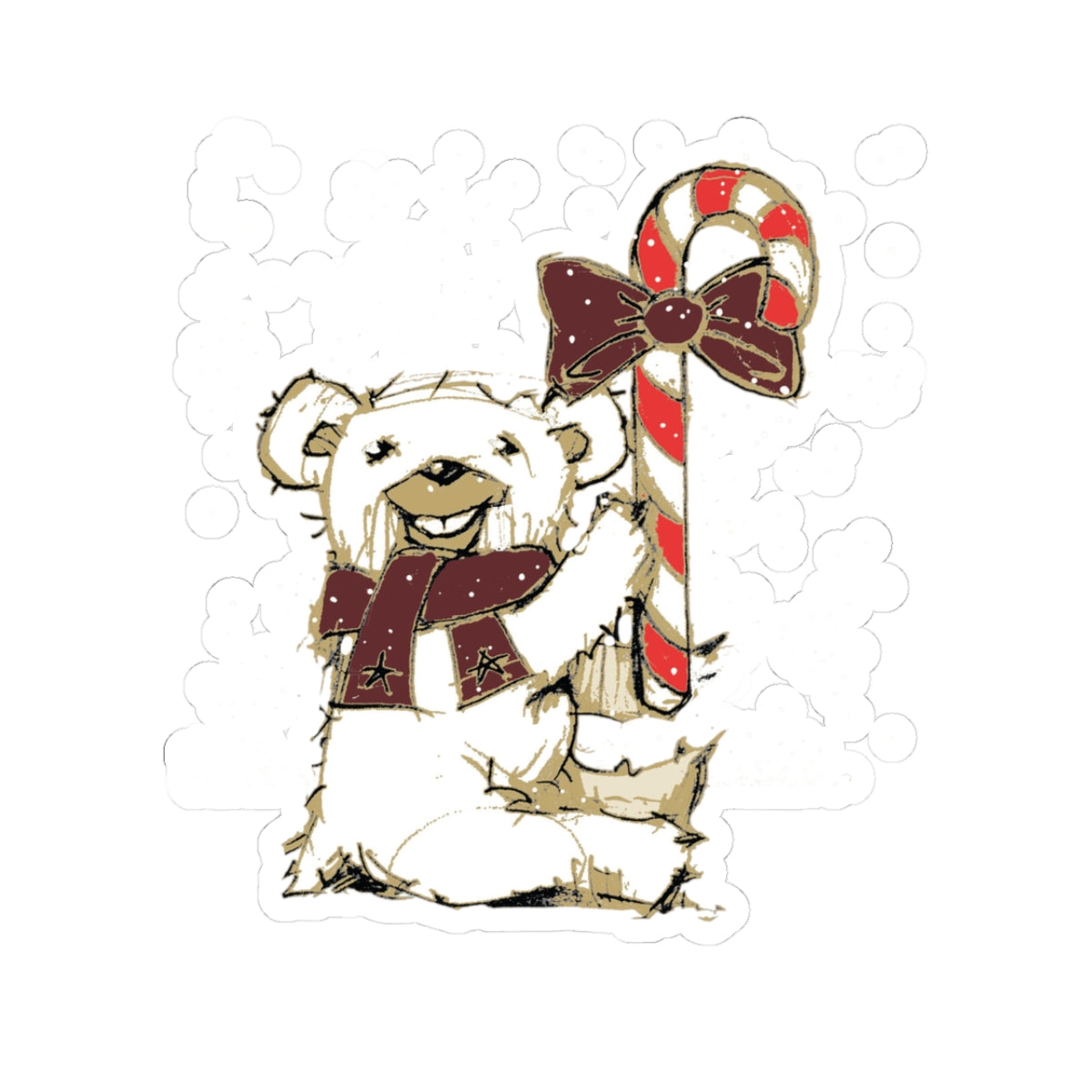 Christmas Polar Bear with Candy Cane Sticker – Holiday Kiss-Cut Sticker