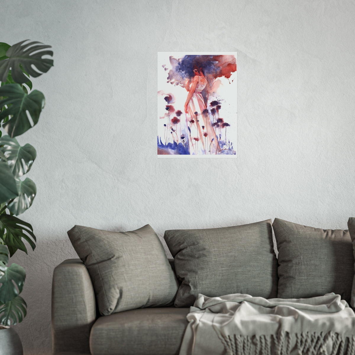 Watercolor Woman Fine Art Poster — Dreamy Floral Figurative Print