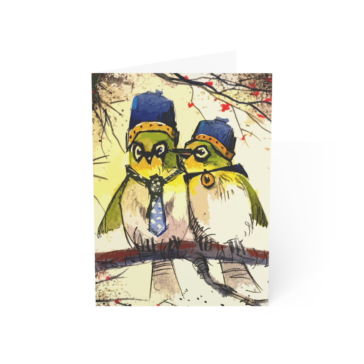 Greeting Card — Whimsical Two Birds Love Card (Blank Inside, Pack of 1/10/30/50)