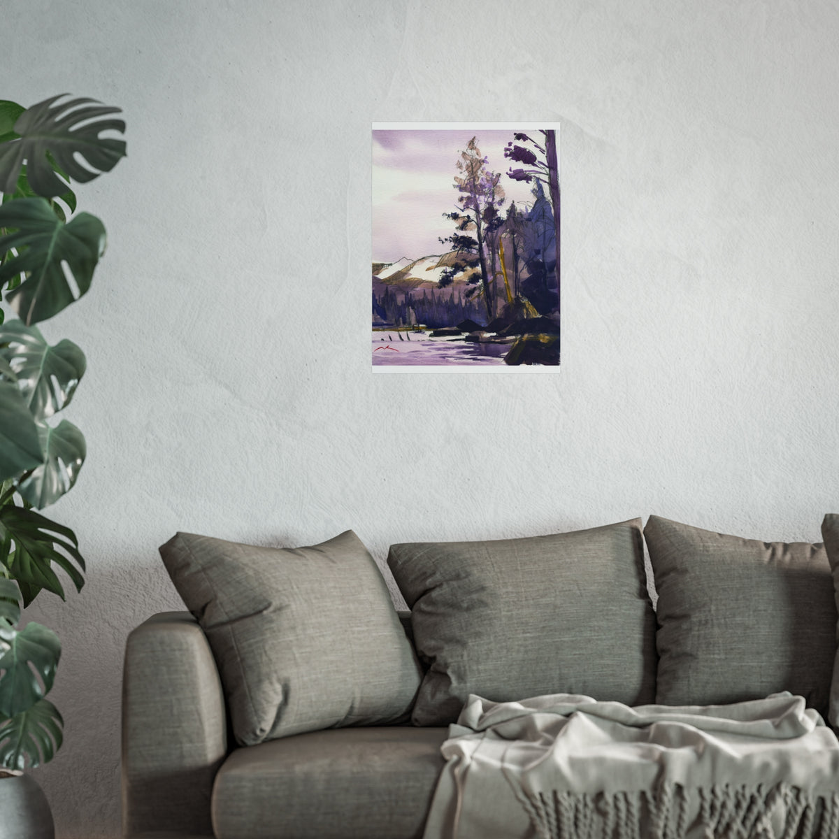 Purple Mountain Lake — Fine Art Poster (Watercolor Landscape)