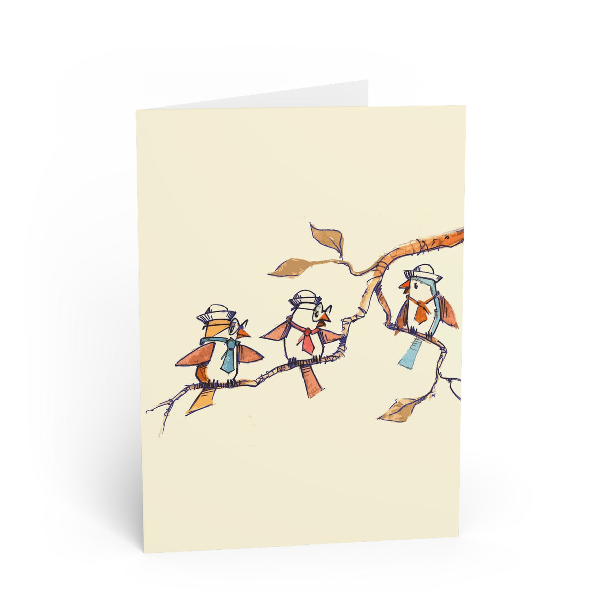 Birds on a Branch Illustration Greeting Card — Whimsical Autumn Note Card