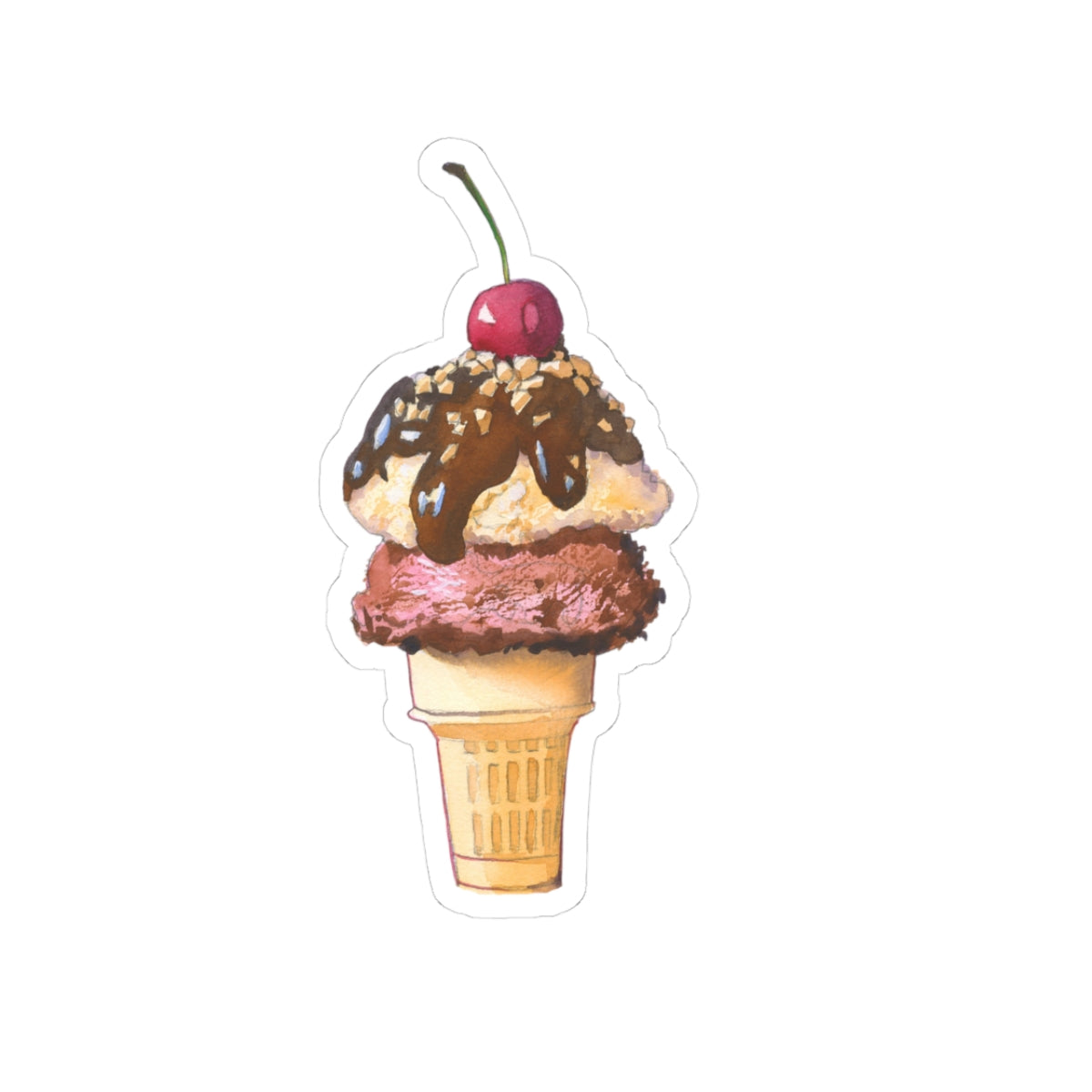 Ice Cream Cone Kiss-Cut Sticker — Cute Retro Sundae Sticker for Laptops & Journals