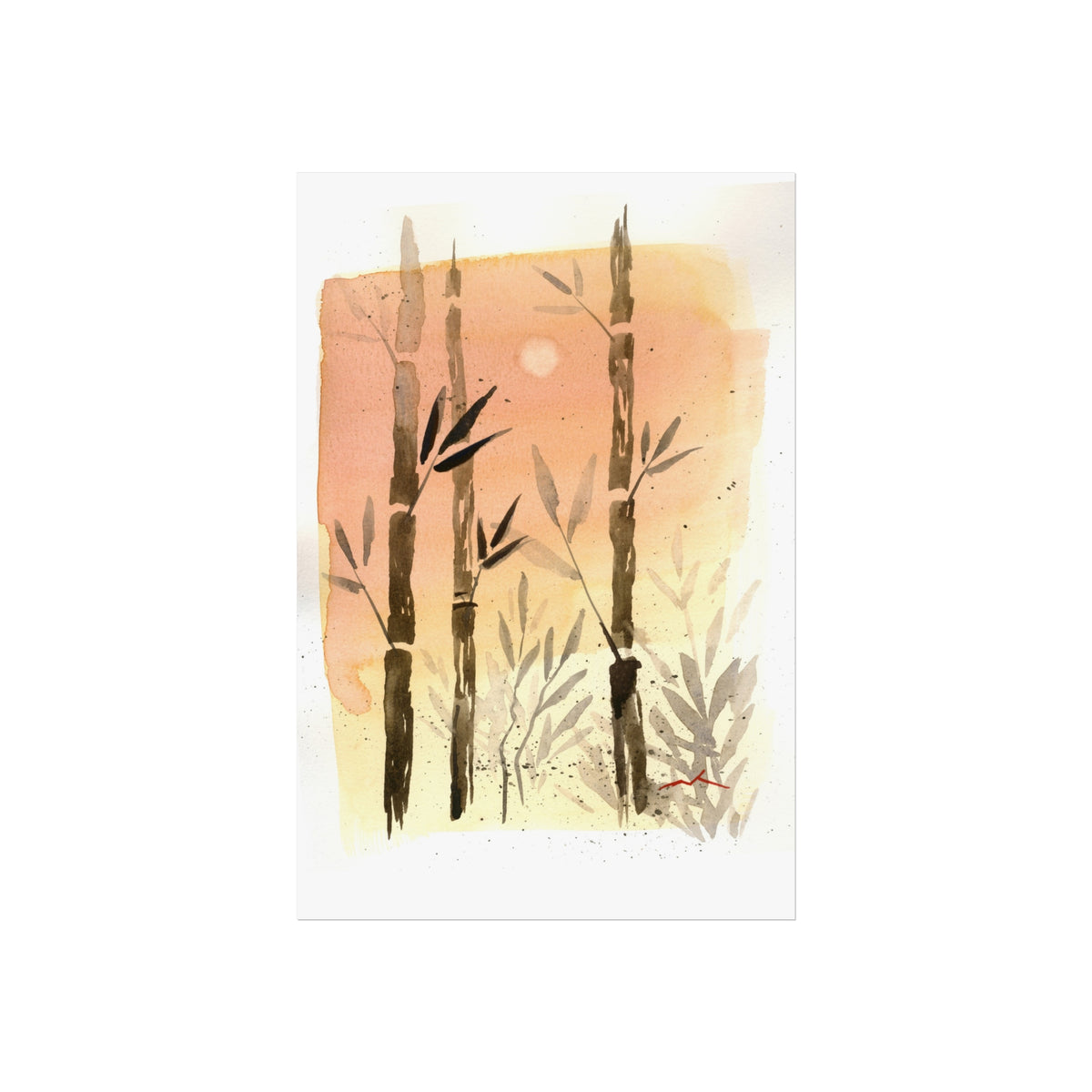 Bamboo Sunset Fine Art Poster — Watercolor Botanical Wall Art