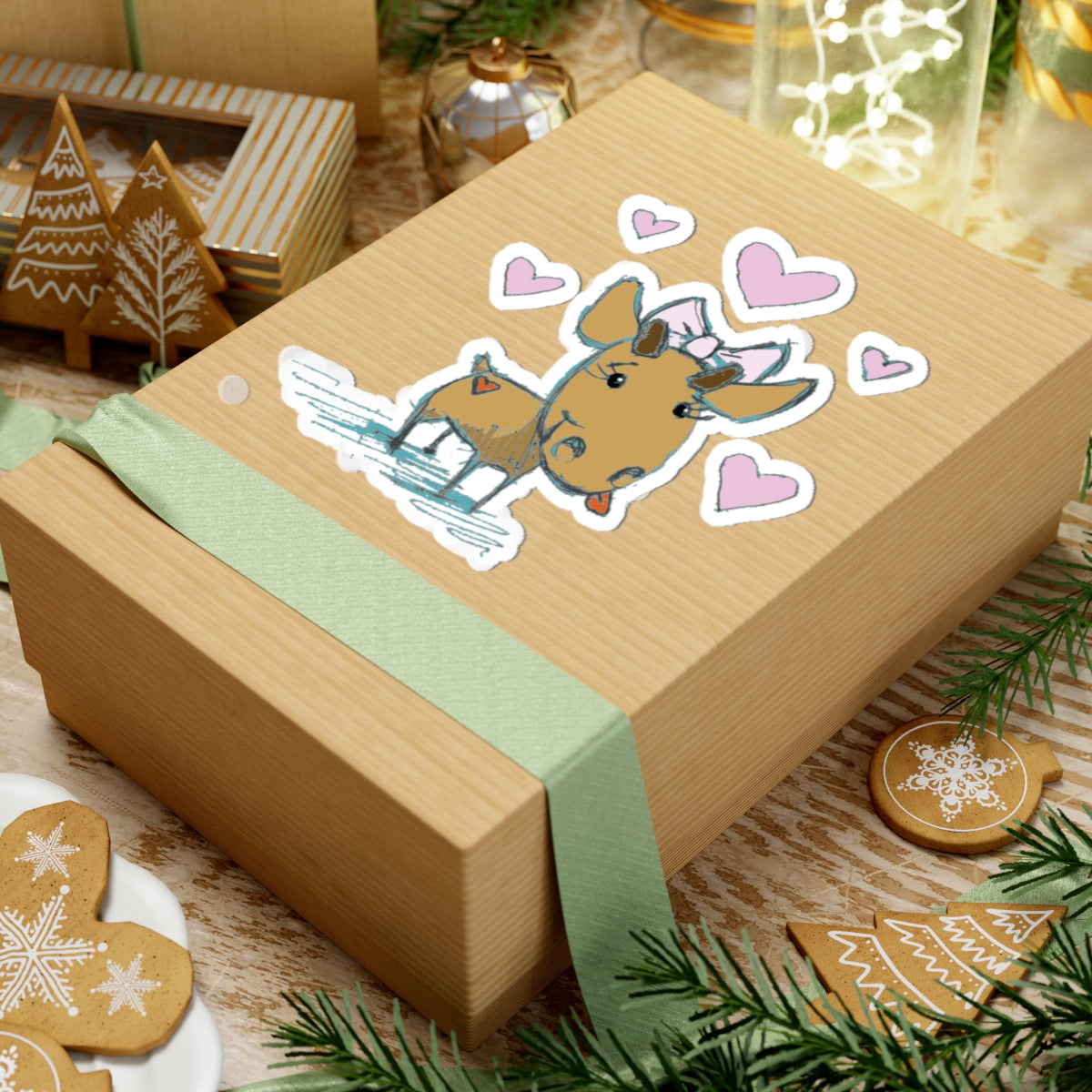 Cute Doe Sticker — Heartful Deer Kiss-Cut Vinyl Sticker