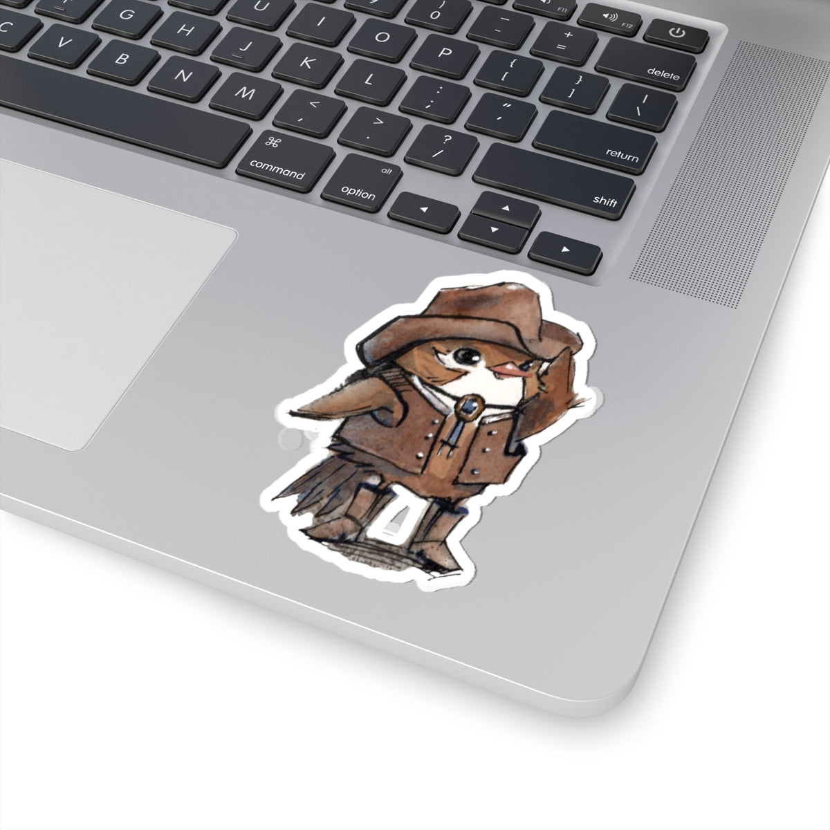 Cowboy Sparrow Kiss-Cut Sticker — Cute Western Bird Vinyl Decal