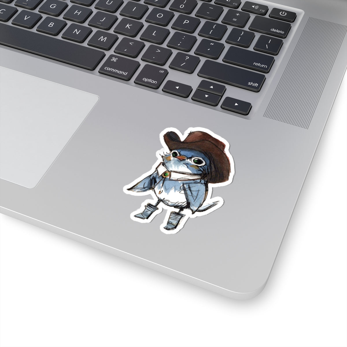 Cowboy Bird Kiss-Cut Sticker — Cute Western Bluebird Sticker for Laptops & Journals