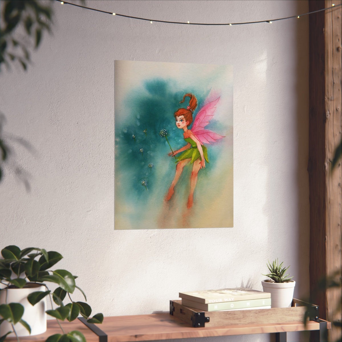 Fairy Watercolor Art Poster — Whimsical Pink-Winged Fairy Fine Art Print