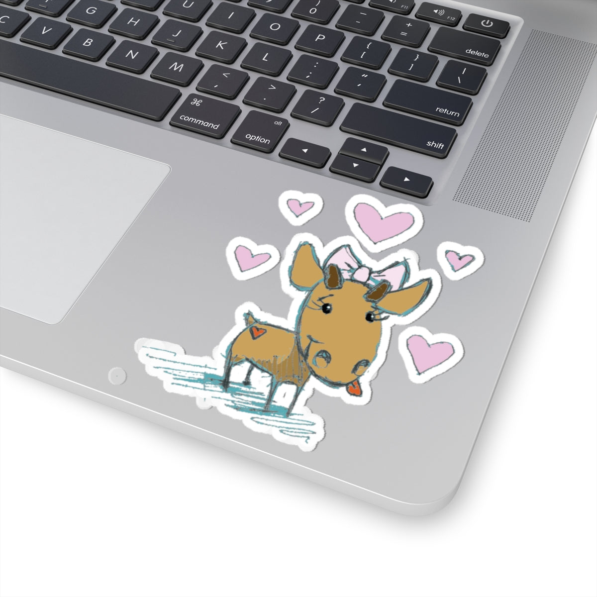 Cute Doe Sticker — Heartful Deer Kiss-Cut Vinyl Sticker