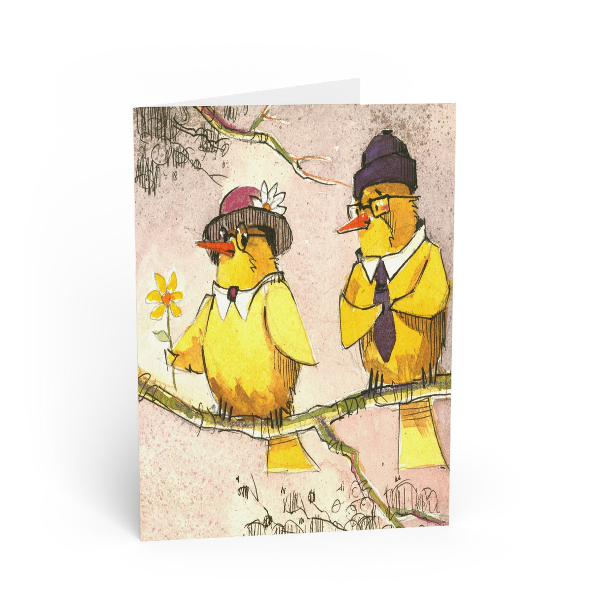 Cute Cartoon Chick Couple Greeting Card - Whimsical Love & Friendship Note