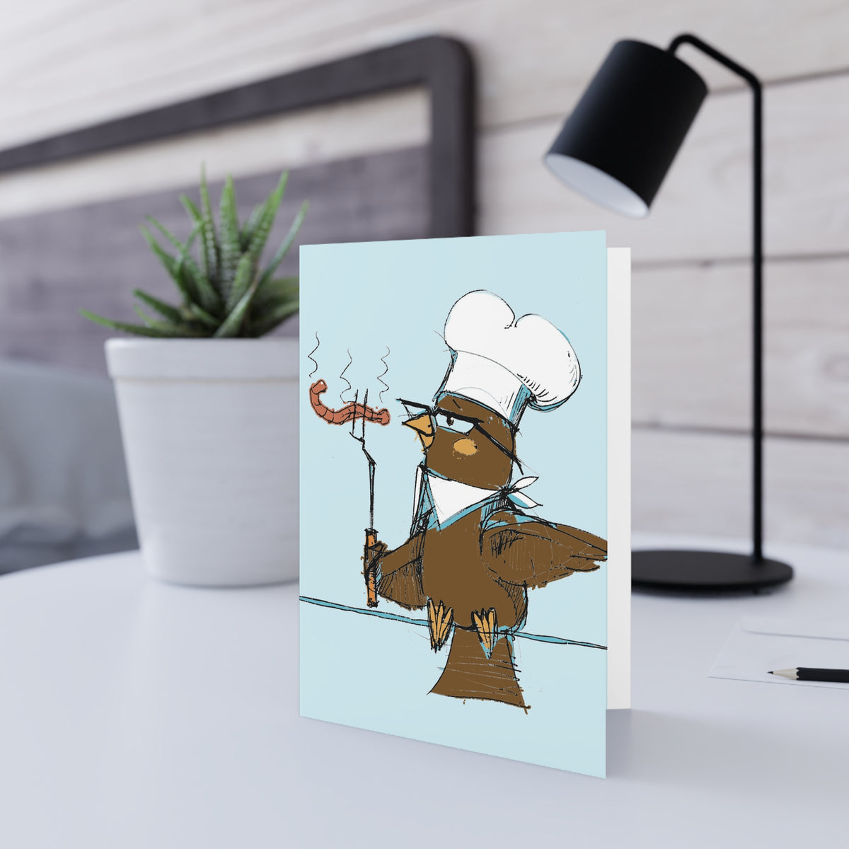 Chef Bird Greeting Card — Humorous Culinary Birthday or Congrats Card