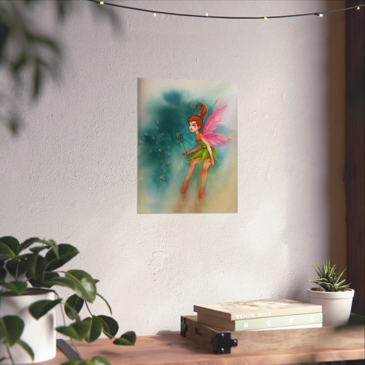 Fairy Watercolor Art Poster — Whimsical Pink-Winged Fairy Fine Art Print