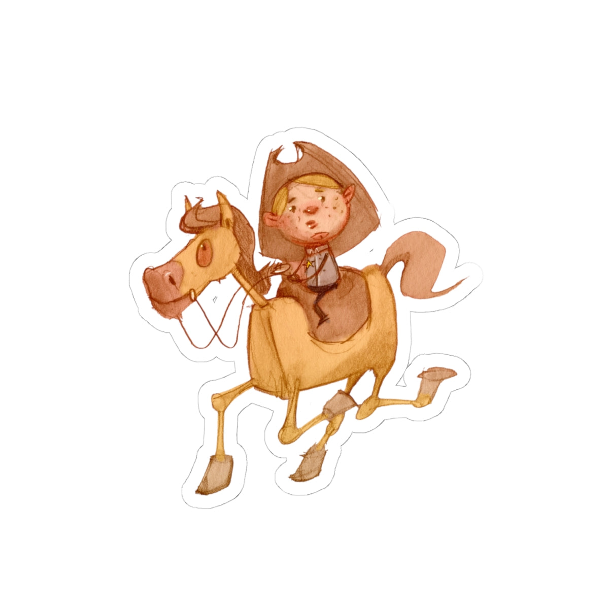 Cowboy Kid on Horse Sticker — Cute Western Kiss-Cut Vinyl Decal for Laptops & Water Bottles