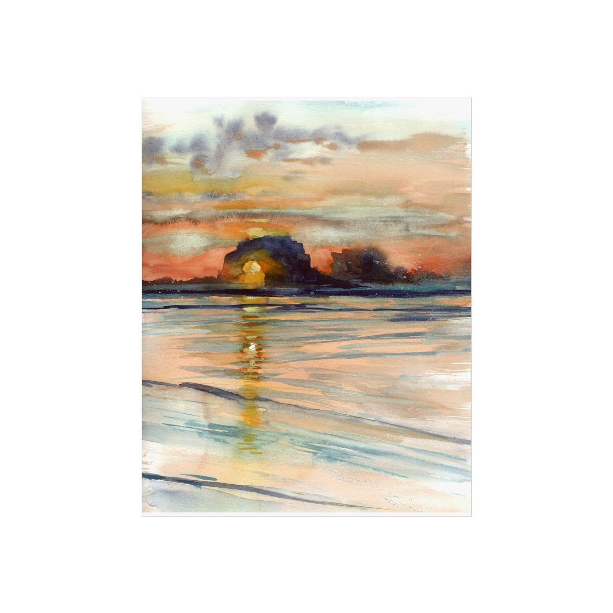 Sunset Seascape Fine Art Poster — Watercolor Coastal Landscape Print
