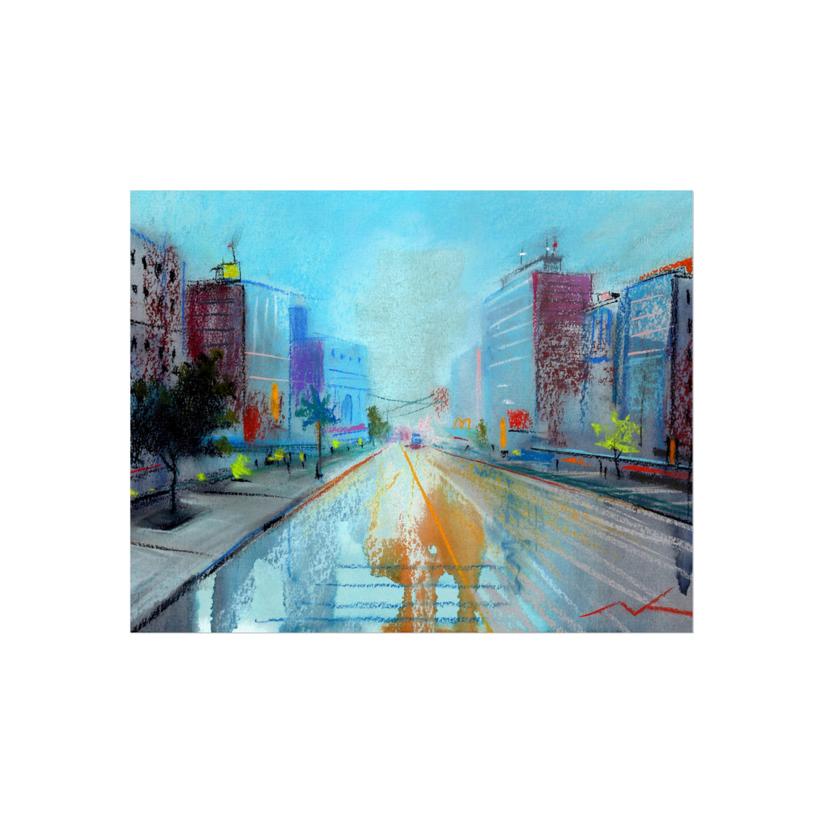 Cityscape Fine Art Poster — Vibrant Urban Street Scene Wall Art
