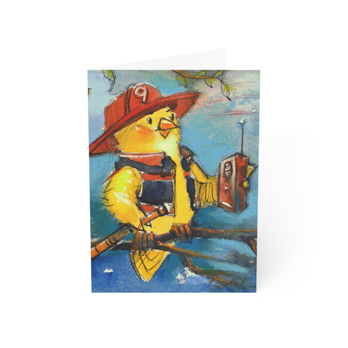 Firefighter Chick Greeting Cards — Cute Hand-Painted Rescue Bird Note Cards (1/10/30/50 pcs)