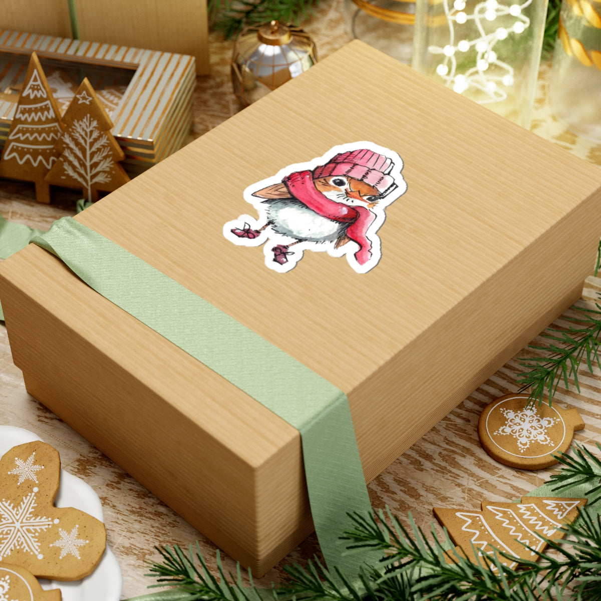 Cozy Winter Bird Kiss-Cut Sticker