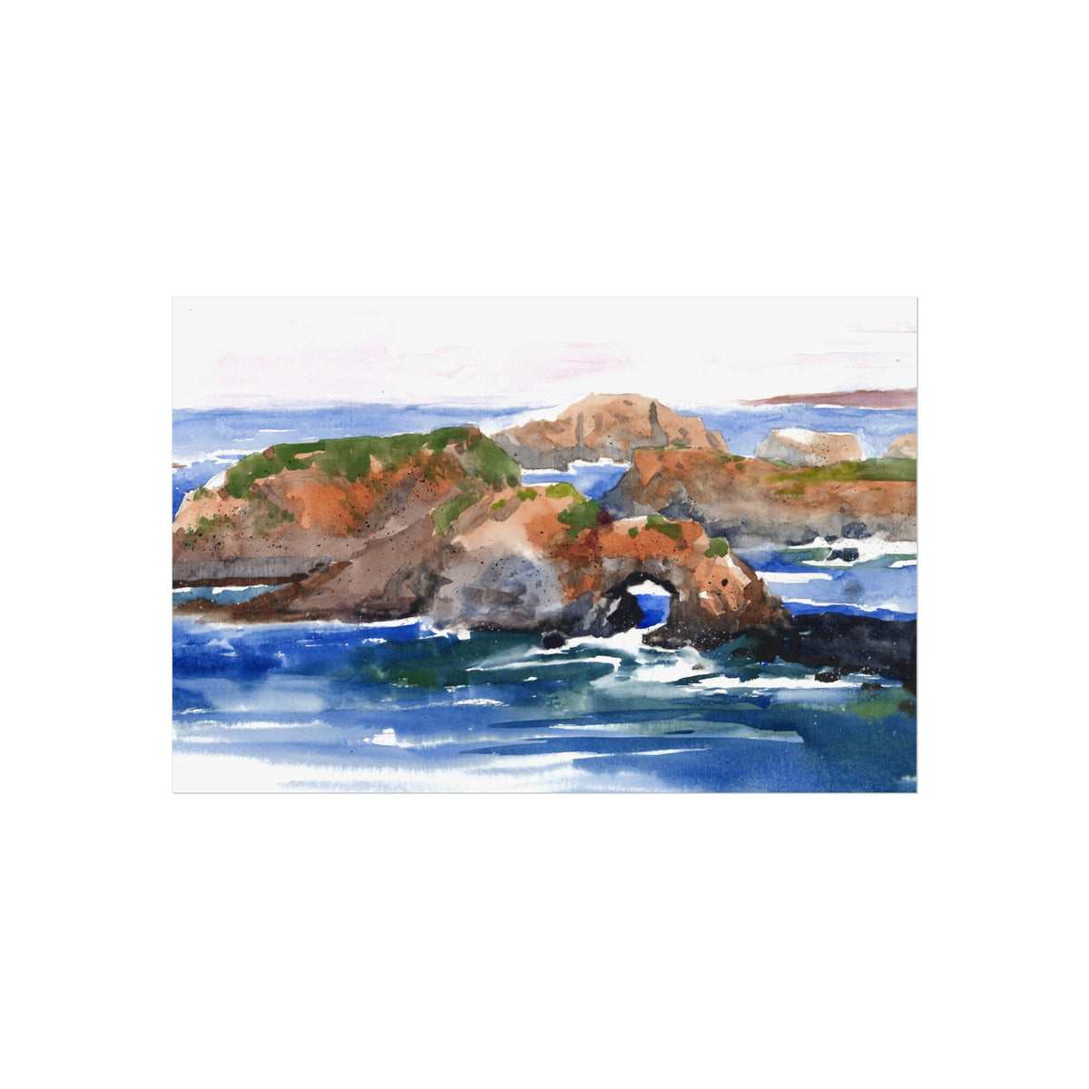 Coastal Arch Watercolor Fine Art Poster — Ocean Landscape Print