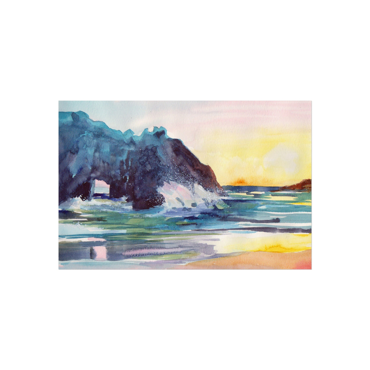 Watercolor Seascape Fine Art Poster — Coastal Sunset Beach Print