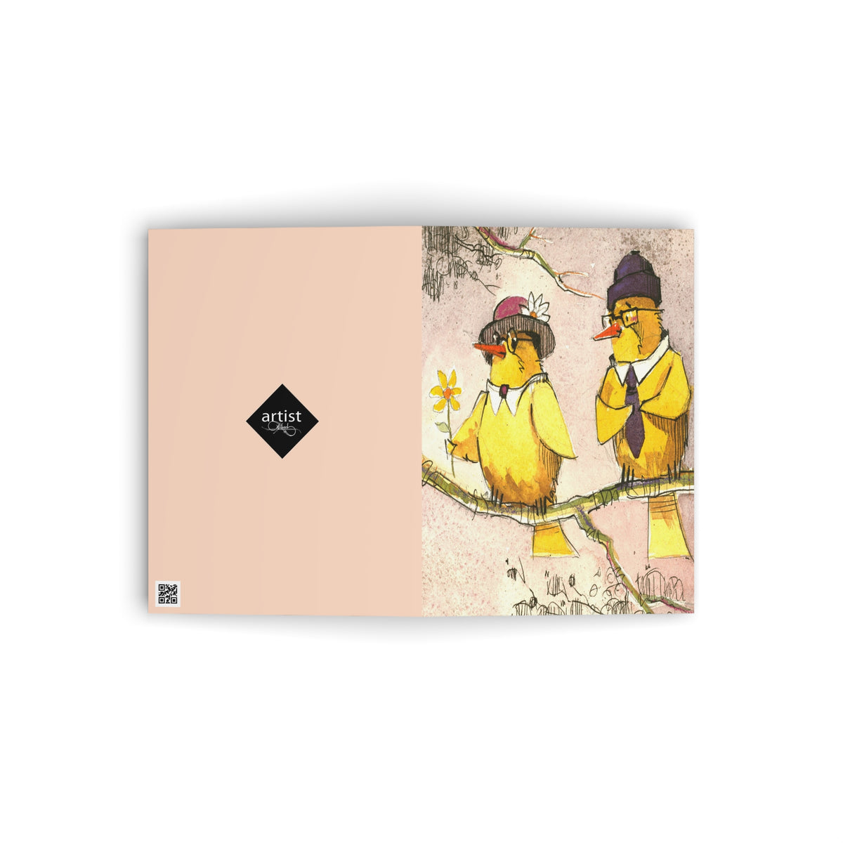Cute Cartoon Chick Couple Greeting Card - Whimsical Love & Friendship Note