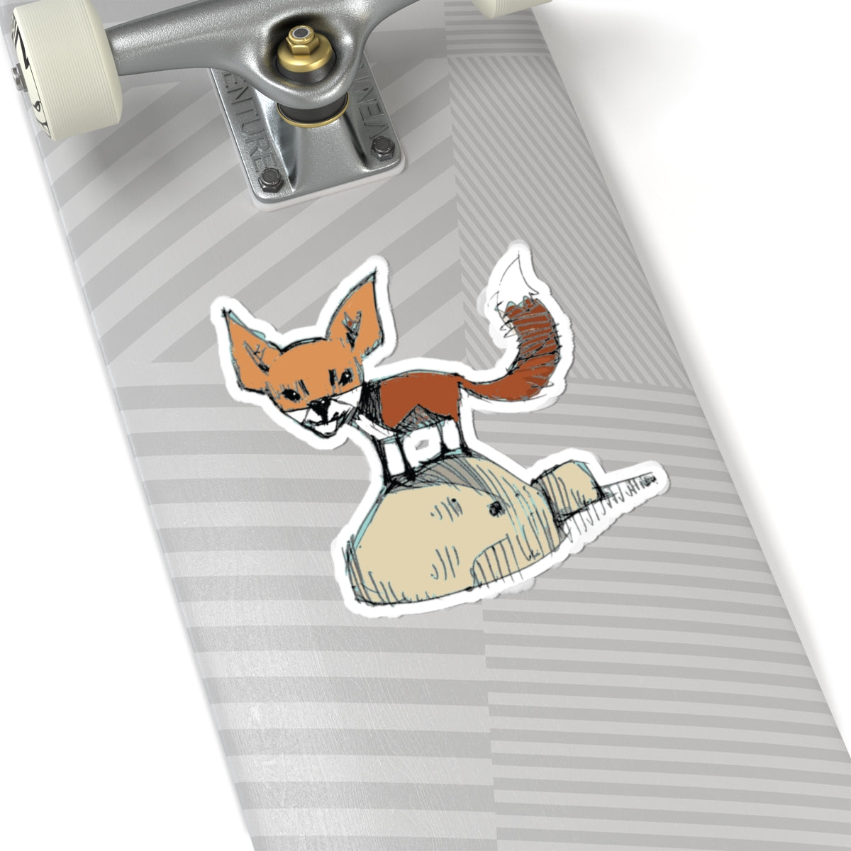 Hand-Drawn Fox on Rock Kiss-Cut Sticker — Cute Woodland Laptop Decal