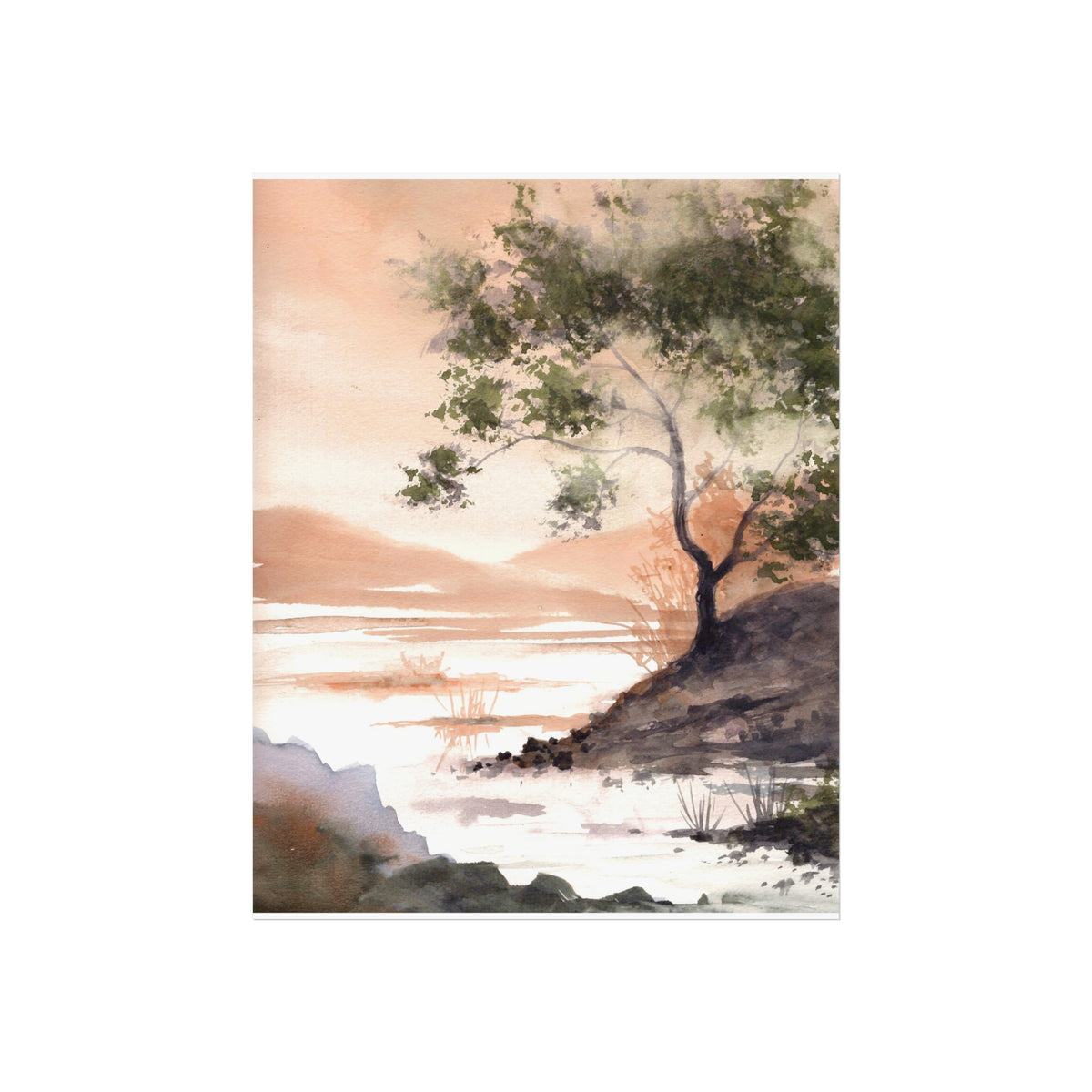 Sunset Lake Watercolor Print — Fine Art Poster