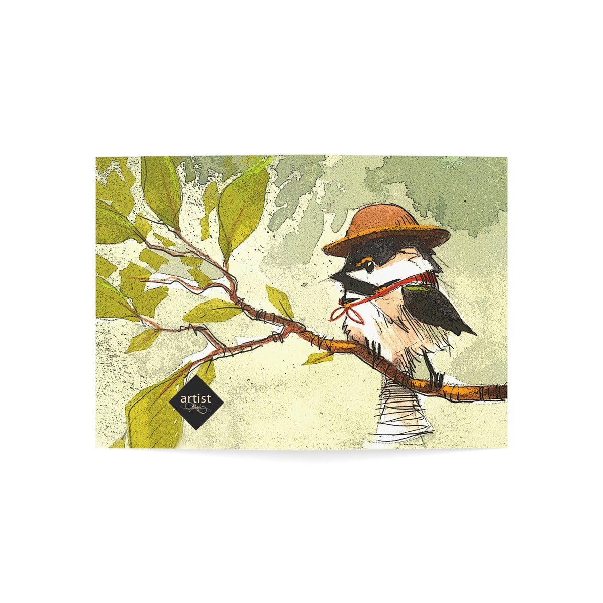 Bird Illustration Greeting Cards — Charming Chickadee Hat Design (Pack of 1/10/30/50)