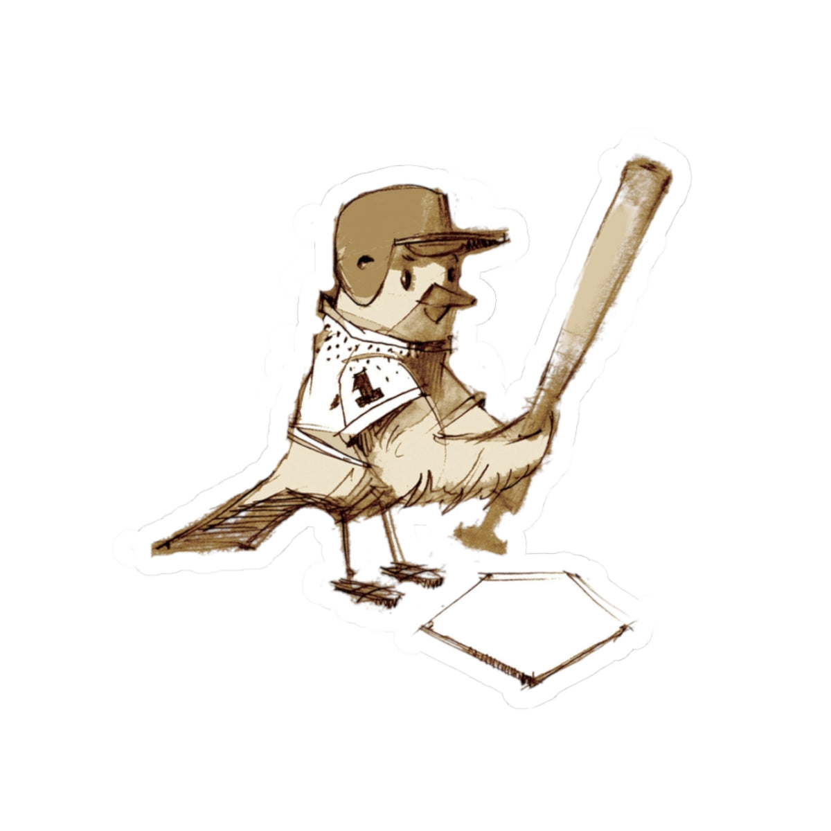 Baseball Bird Kiss-Cut Sticker — Vintage Batting Bird Sticker for Laptops, Water Bottles & Gear