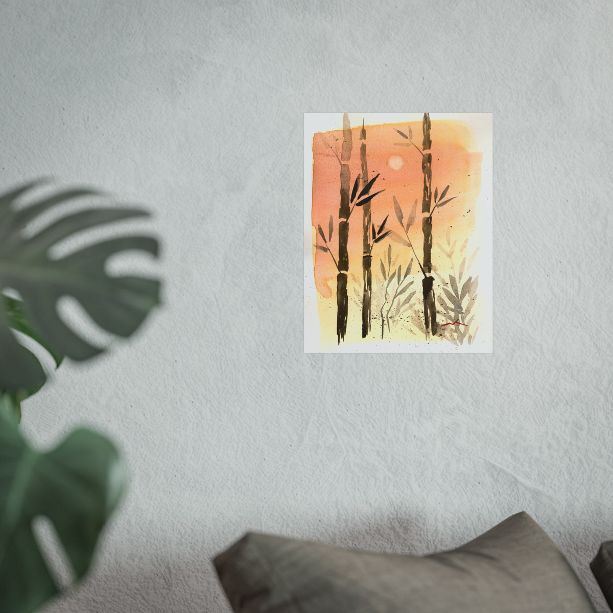 Bamboo Sunset Fine Art Poster — Watercolor Botanical Wall Art
