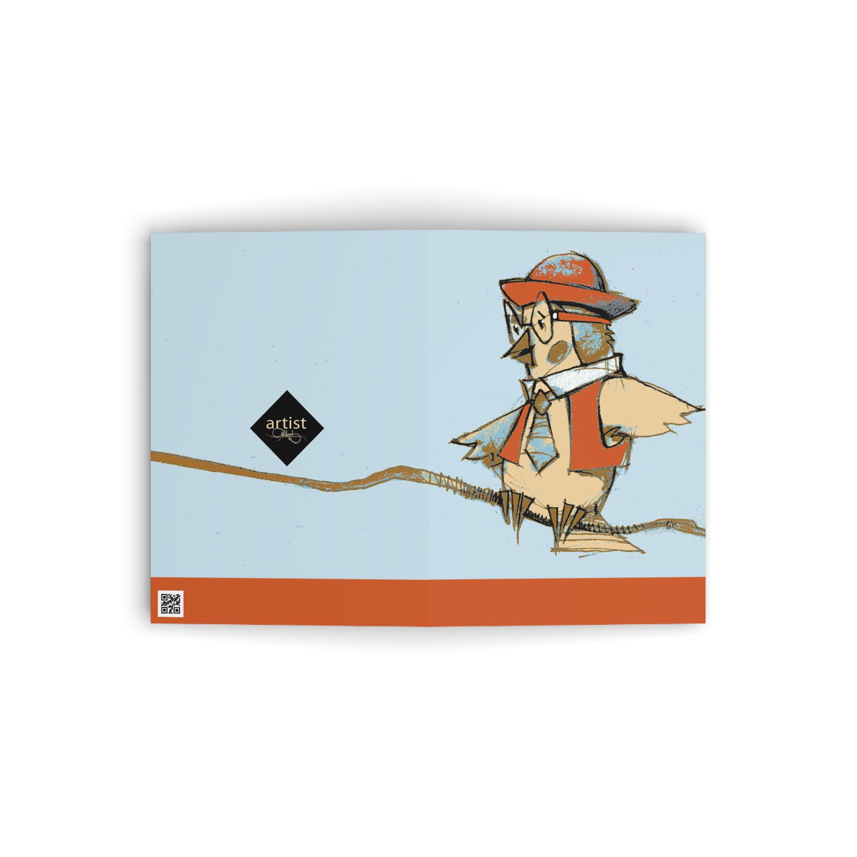 Cute Scholar Chick Greeting Card — Whimsical Owl-like Bird in Hat & Tie