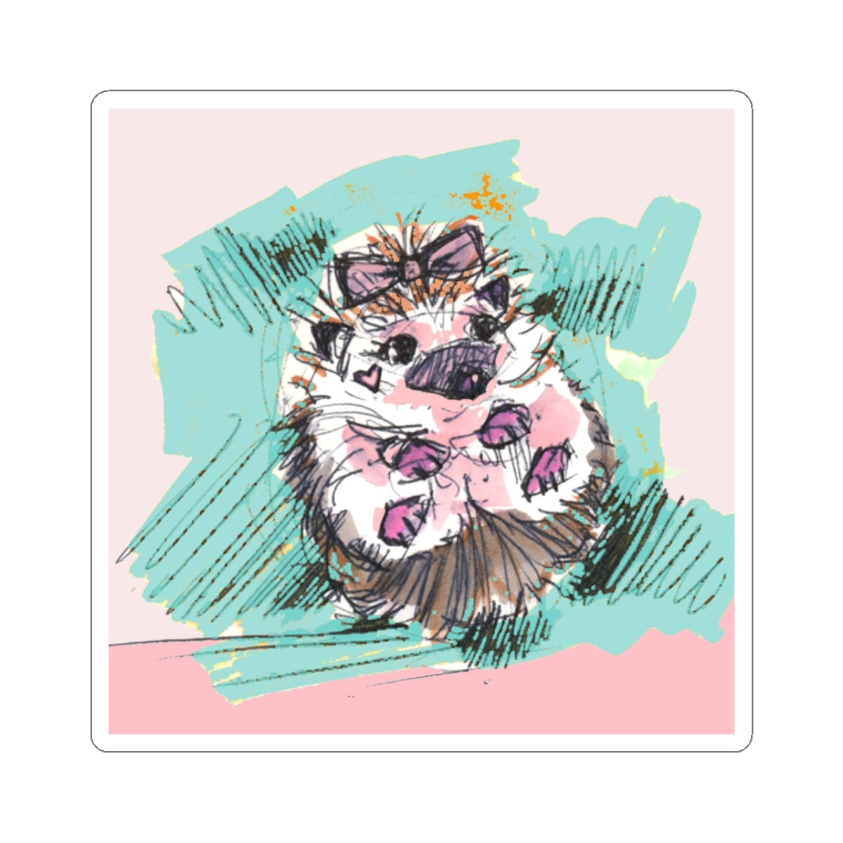 Hedgehog Love Kiss-Cut Sticker — Cute Pastel Pet Laptop Decal