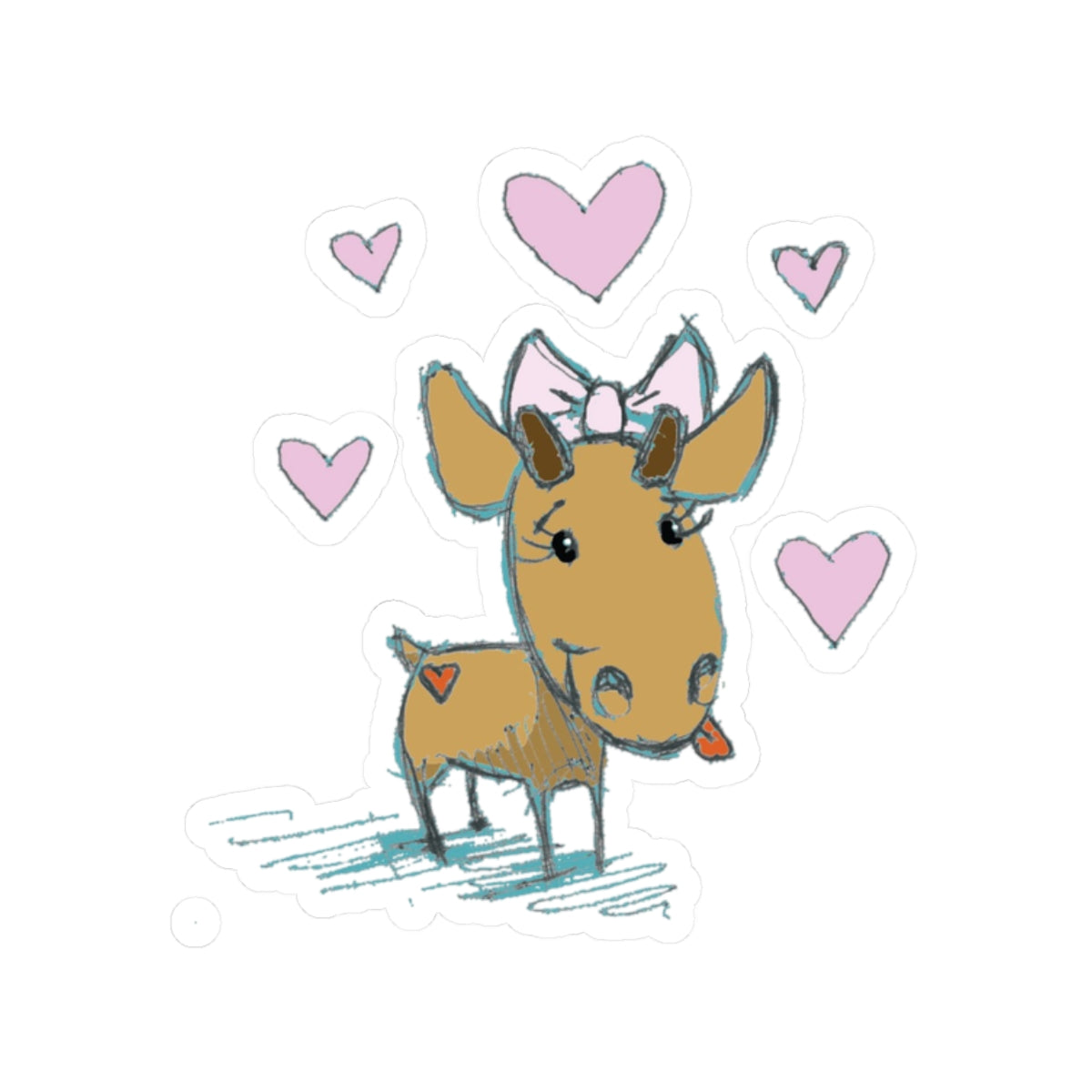 Cute Doe Sticker — Heartful Deer Kiss-Cut Vinyl Sticker