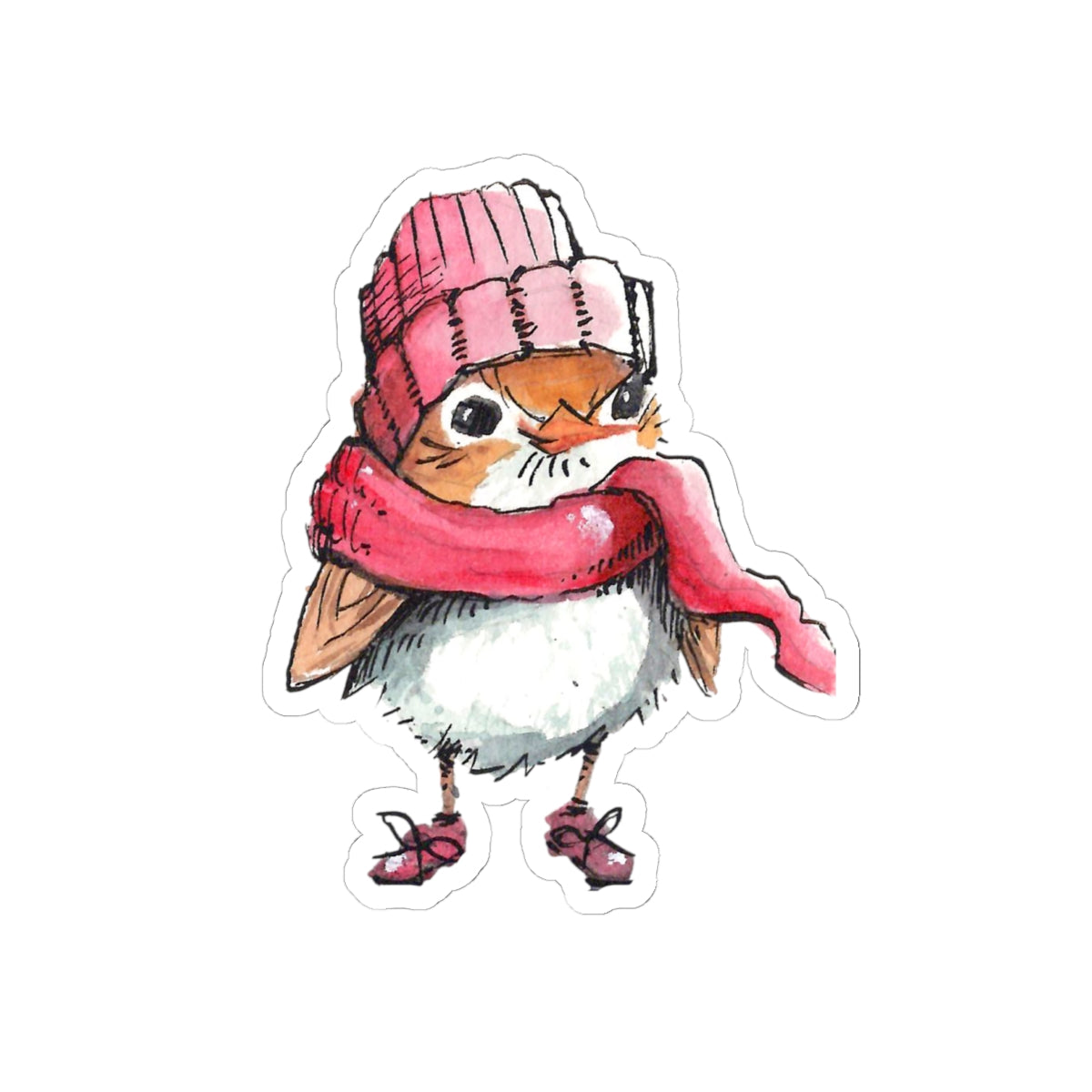 Cozy Winter Bird Kiss-Cut Sticker
