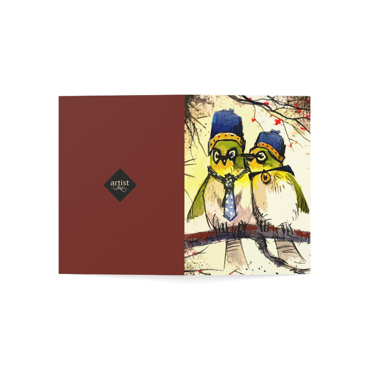 Greeting Card — Whimsical Two Birds Love Card (Blank Inside, Pack of 1/10/30/50)