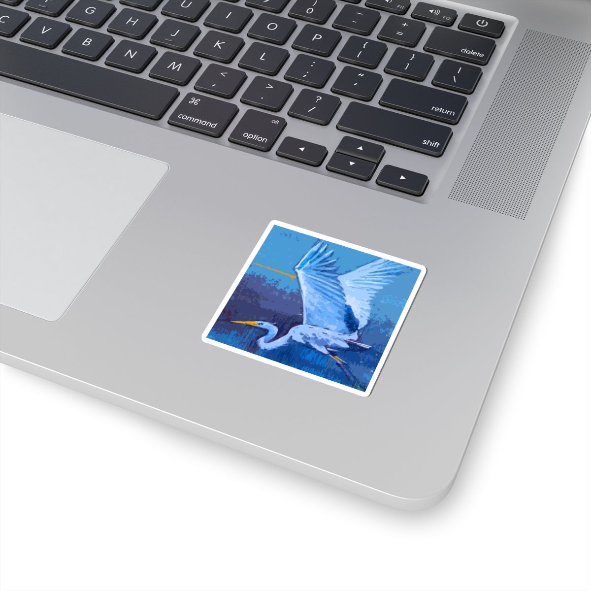 Egret Flight Sticker — Blue Heron Wildlife Kiss-Cut Decal