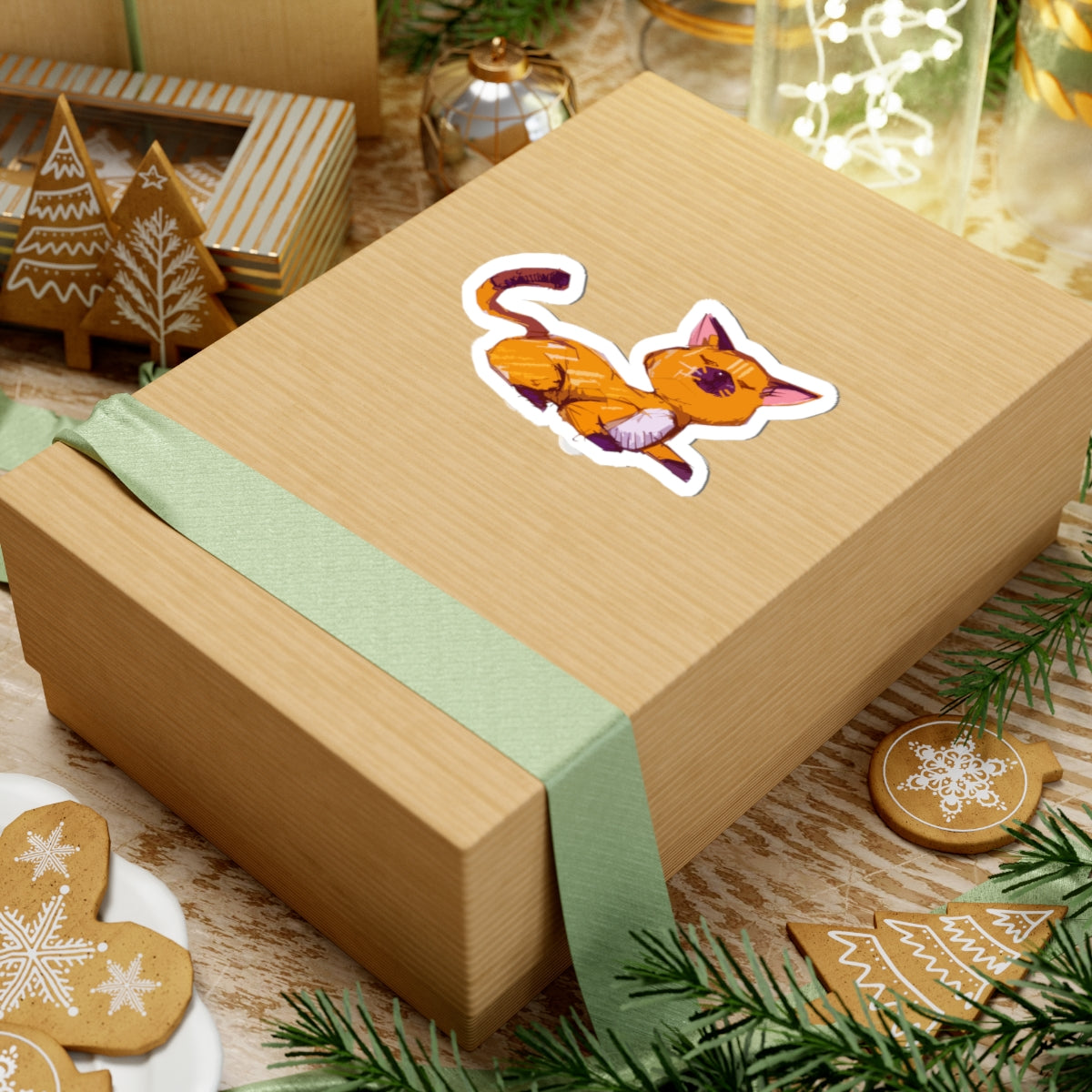 Relaxed Orange Cat Kiss-Cut Sticker — Cute Laptop & Journal Decal