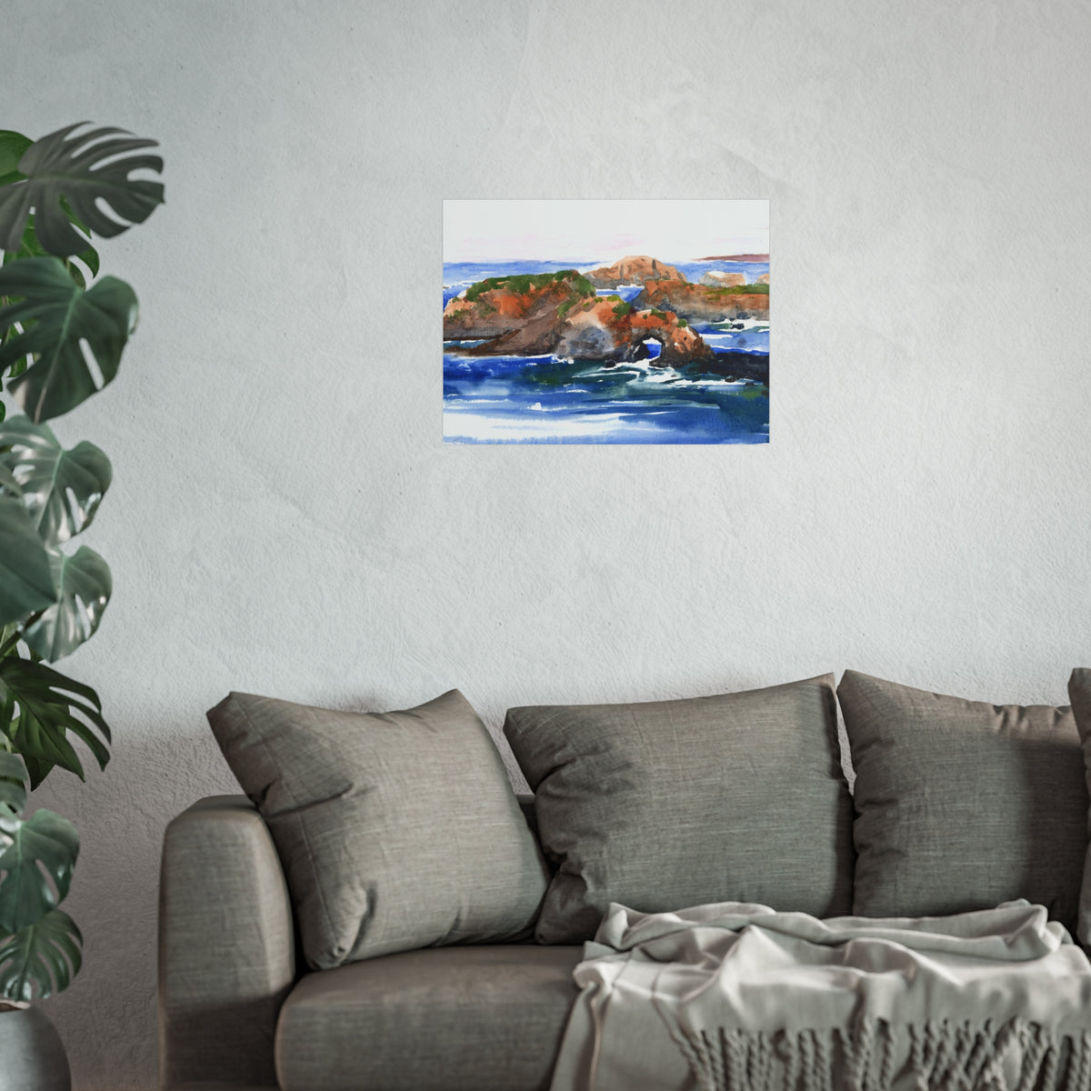 Coastal Arch Watercolor Fine Art Poster — Ocean Landscape Print