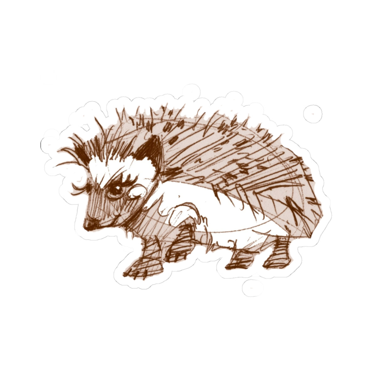 Hedgehog Step Sketch Kiss-Cut Stickers — Cute Brown Ink Animal Decal for Laptops & Journals