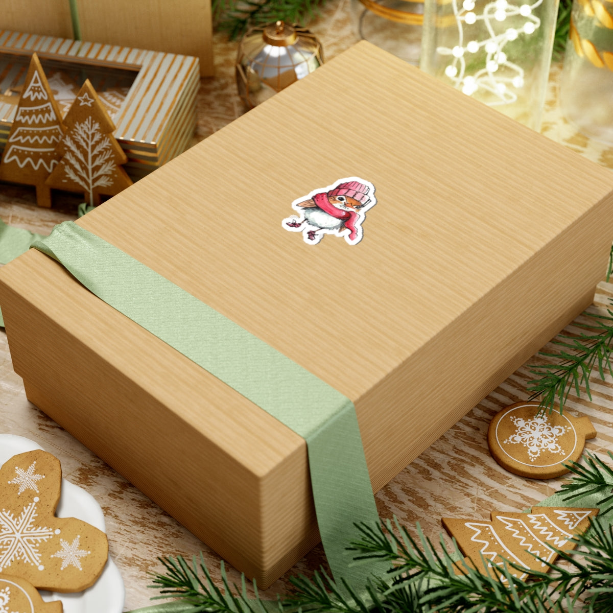 Cozy Winter Bird Kiss-Cut Sticker