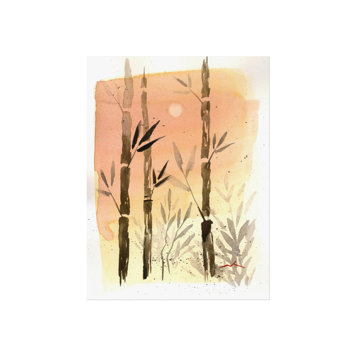 Bamboo Sunset Fine Art Poster — Watercolor Botanical Wall Art