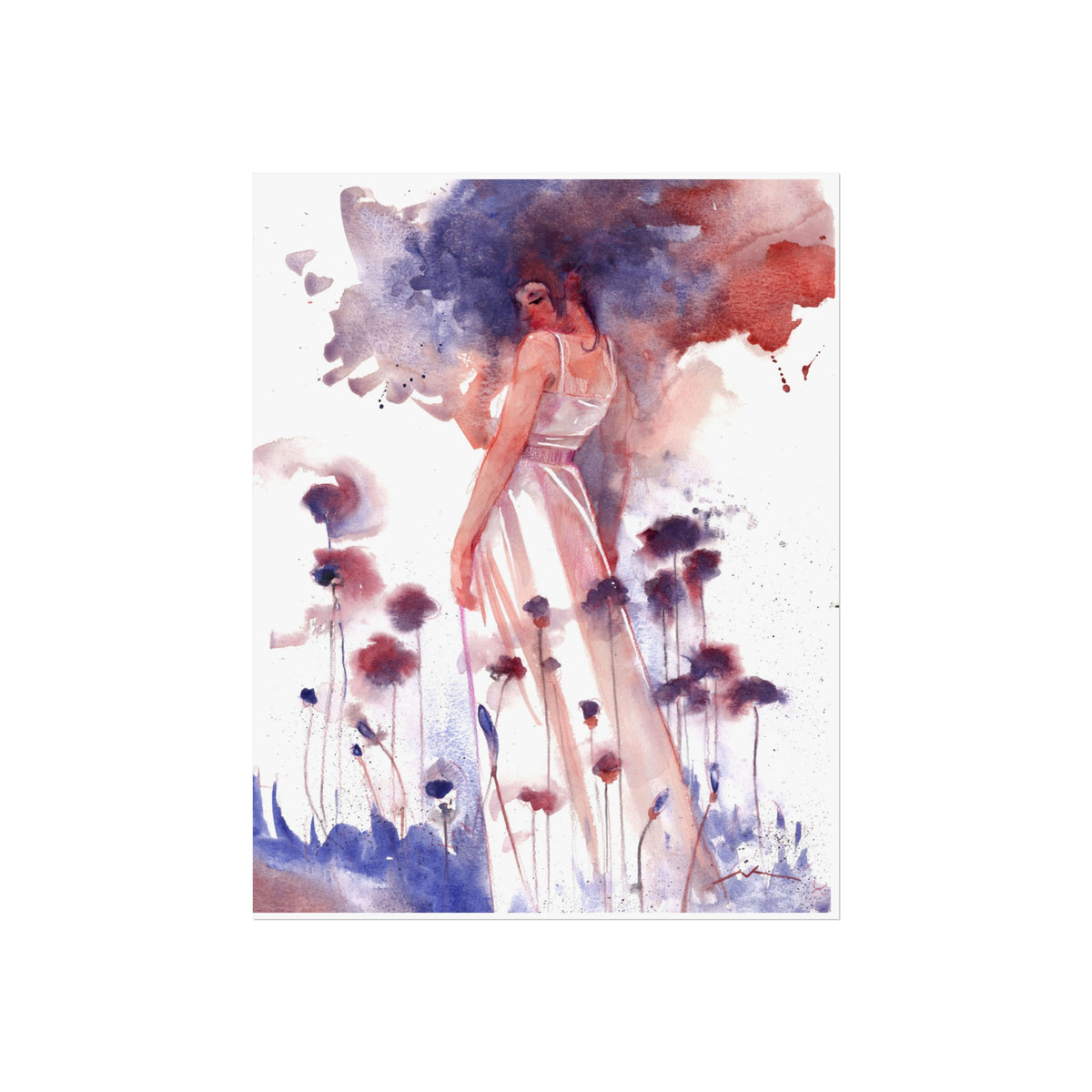 Watercolor Woman Fine Art Poster — Dreamy Floral Figurative Print