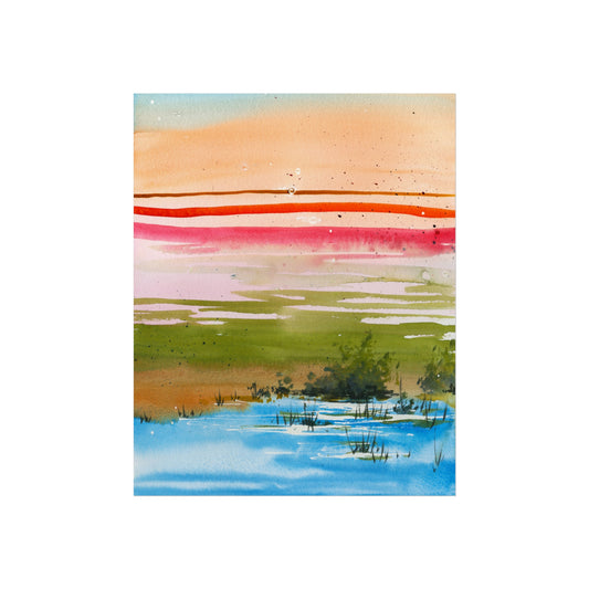 Abstract Landscape Fine Art Poster — Colorful Sunset Stripes Print